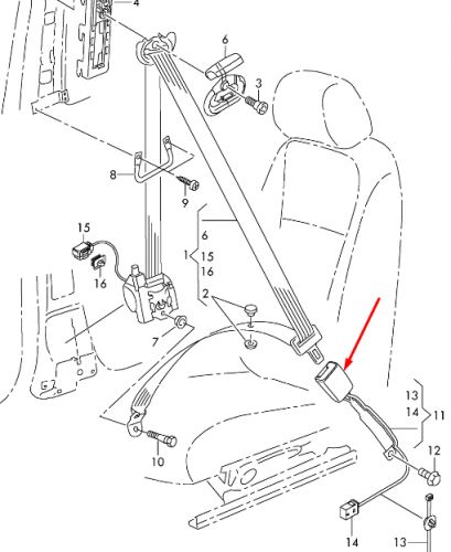 Volkswagen caddy saa sah seat buckle front right 2k6857756qvz new original-