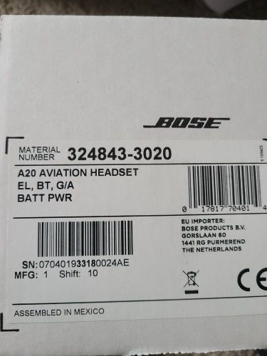 Bose a20 aviation headset with bluetooth dual plug cable - black