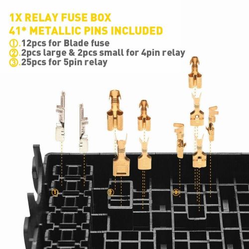 Universal 12-slot fuse relay box atc/ato holder block +41pcs metallic pins 12v