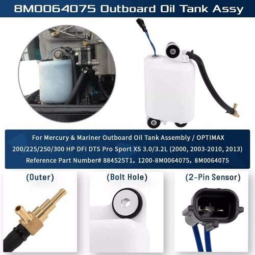 8m0064075 oil tank assembly for mercury &amp; mariner outboard engines 175 200 225hp