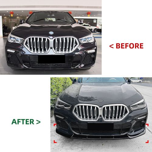 Car front bumper spoiler lip for bmw x6 g06 m sport 2019-2023 carbon fiber look