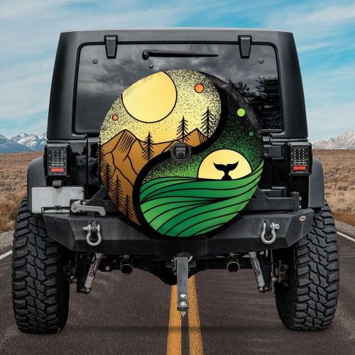 Nature yin yang spare tire cover, sea and nature, mountain day and night, wilder