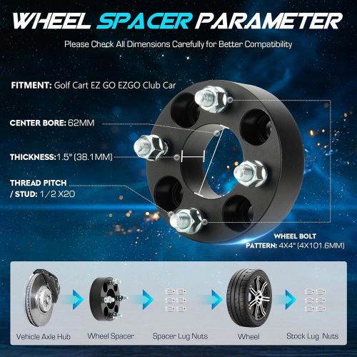 4pcs 1.5 inch (38.1mm) 4x4 atv wheel spacers with 62mm bore, 1/2&#034; x20 studs for