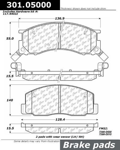 Centric 301.05000 brake pad or shoe, front-centric premium ceramic pads w/shims