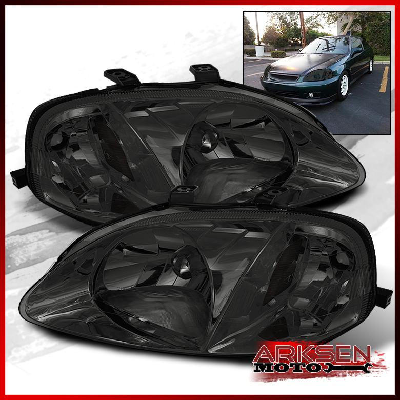 Smoked 99-00 honda civic headlights+corner lamp pair smoke set lights left+right