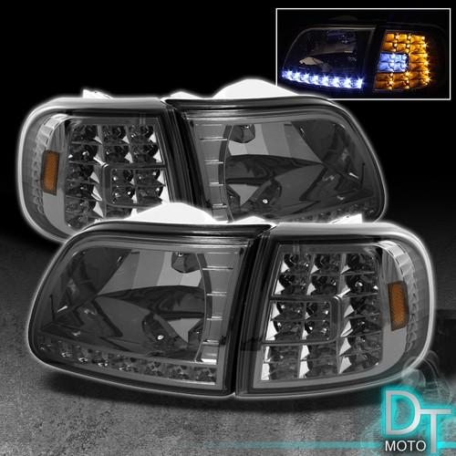 Smoked 97-03 f150 expedition led strip headlights +full led corner signal lights