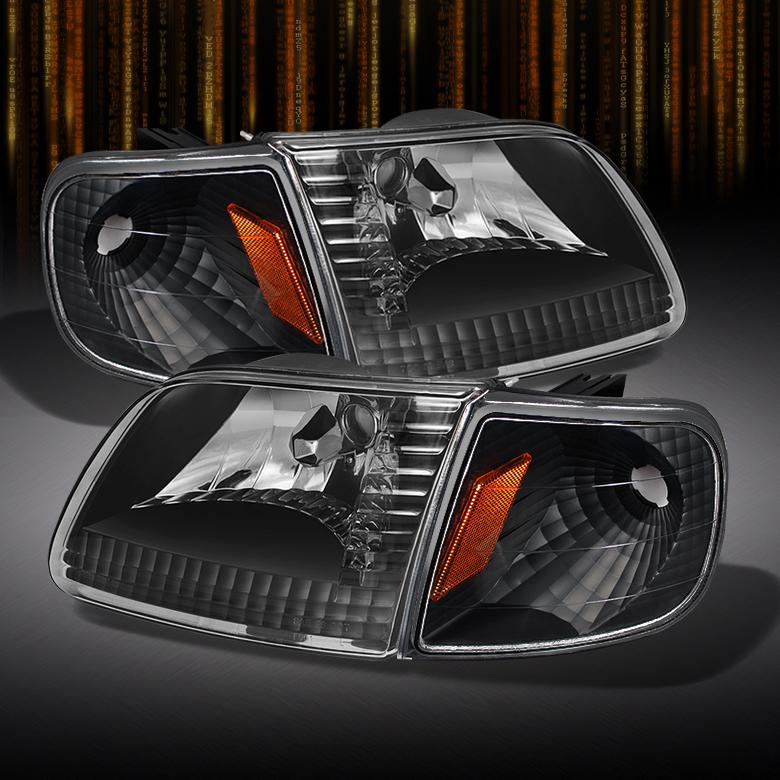 97-03 ford f150 f250ld expedition black crystal headlights +corner siganl lights