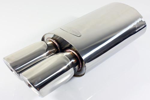 2.5" inlet/3" outlet chrome dual square tip hi-flow performance exhaust muffler