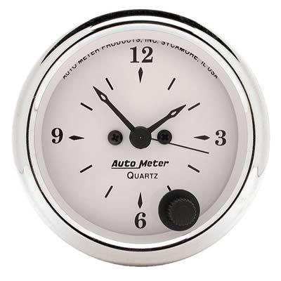 Autometer old tyme white electrical clock gauge 2 1/16" dia white face 1686