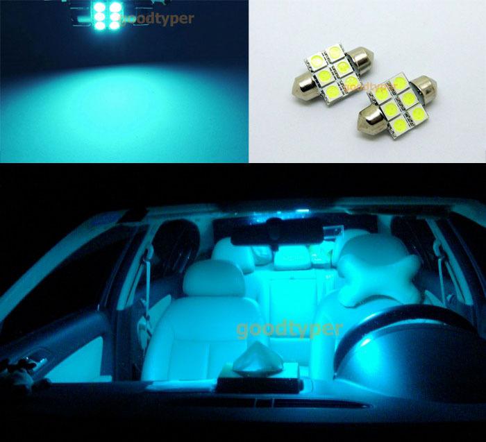 2x aqua ice blue led light dome map super bright festoon bulb interior lamp 