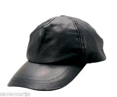 Motorcycle biker black leather base ball adjustable hat baseball cap