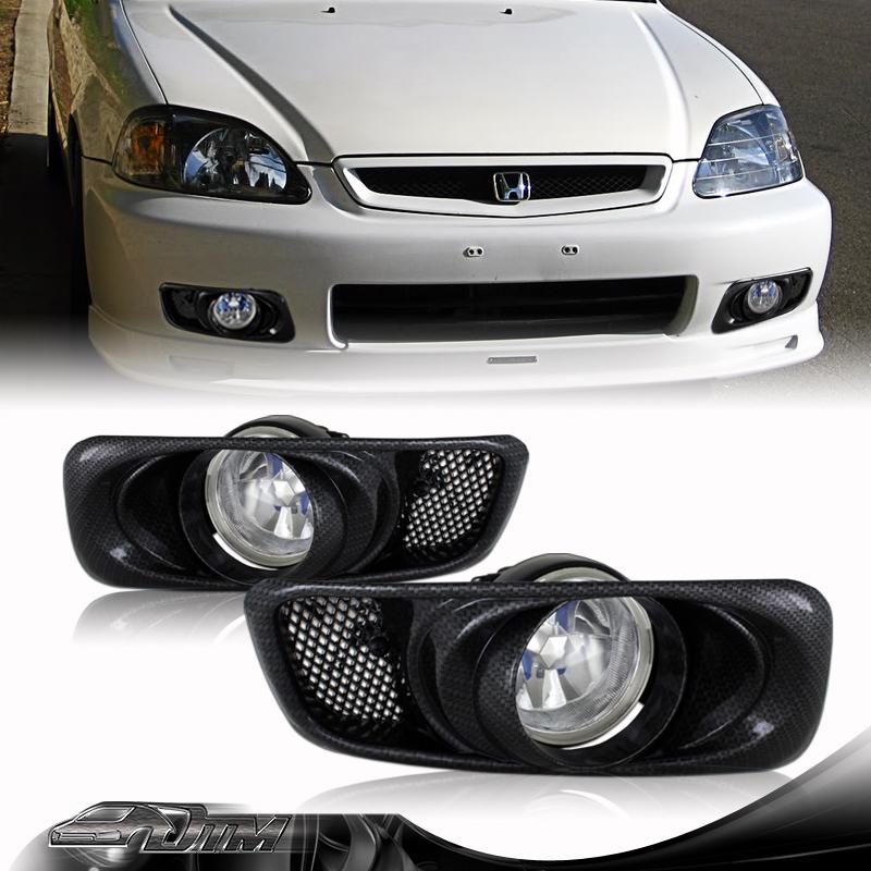 99-00 honda civic cx dx ex gx jdm clear lens carbon fiber painted fog light lamp