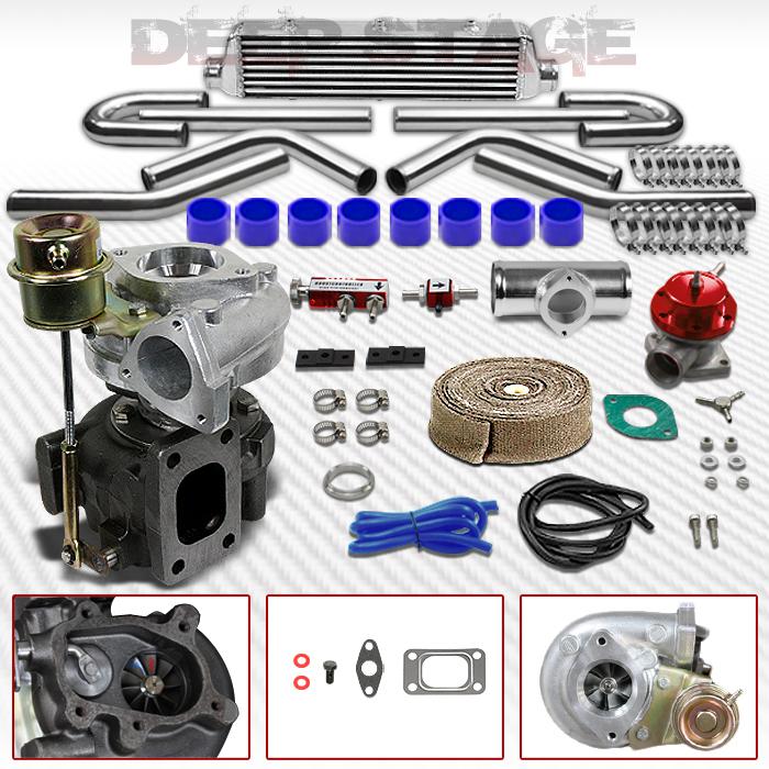 T25/t28 7pc turbo kit w/intercooler+blow off valve+boost controller+heat wrap