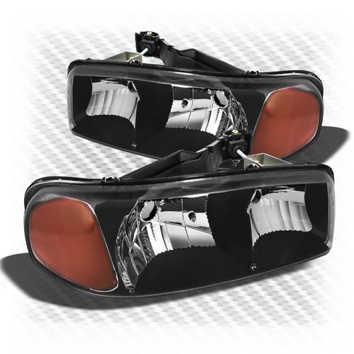 99-06 sierra, yukon black crystal headlights front lamps w/legal amber reflector