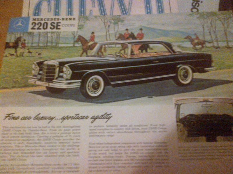 1961 mercedes-benz 220 se coupe 1 page brochure    -