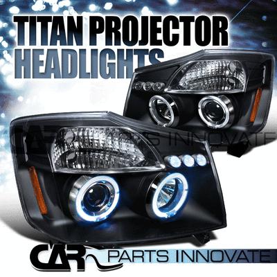 Nissan 04-07 titan armada led halo projector headlights lamp black