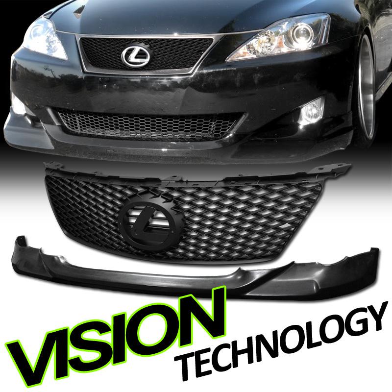 06-08 lexus is250/is350 4d/4dr pu jdm sport style front bumper lip spoiler+grill