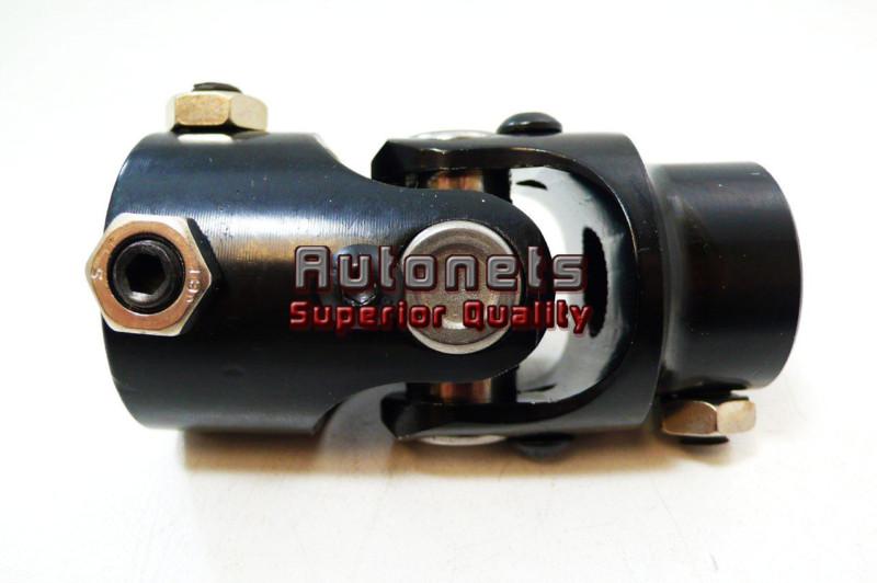 Black universal single style steering u-joint 1" dd x 5/8" 36 spline hot rod