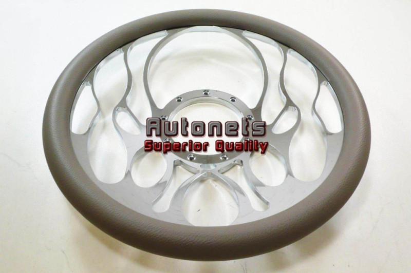 Gray leather half wrap full flame chevy gm buick pontiac aluminum steering wheel