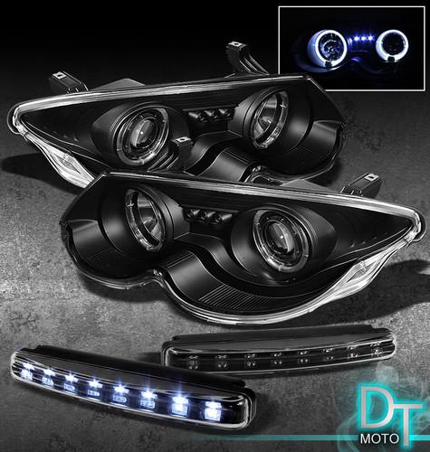 Drl led bumper fog lamps+99-04 chrysler 300m black halo projector head lights