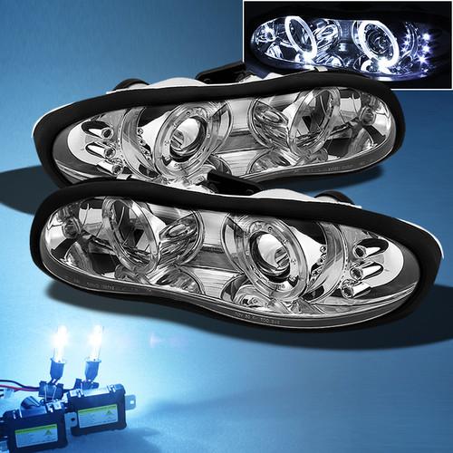 8000k slim xenon hid+ 98-02 chevy camaro dual halo projector led headlights sets