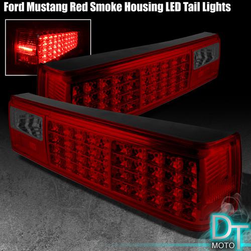 87-93 mustang red smoke lens full led tail brake lights lamps smoked left+right