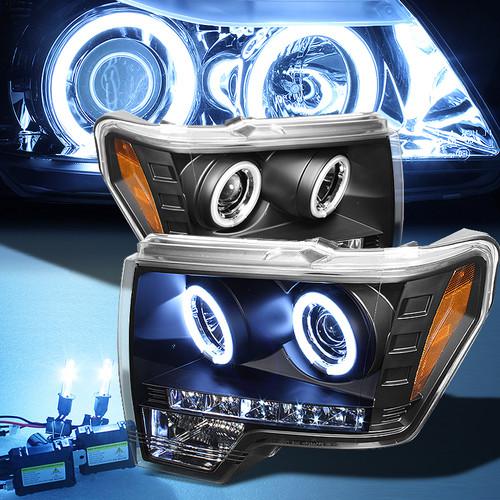 8000k xenon hid+ black 09-13 ford f150 ccfl halo projector drl led headlights