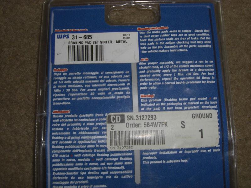 Nib 1987-92 yamaha ysr50 front brake pads