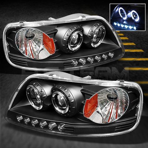 97-03 f150 expedition dual halo projector led headlights lights lamps left+right