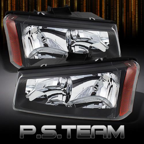 03-06 chevy silverado 02-06 avalanche black euro headlights lamps left+right