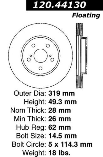 Centric-power slot 127.44130r stoptech sport rotors 04-09 highlander rx330 rx350