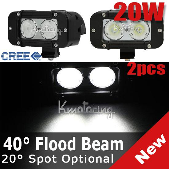 2x 5" 20w 2000lm cree led spot/flood beam work light offroad lamp car single row