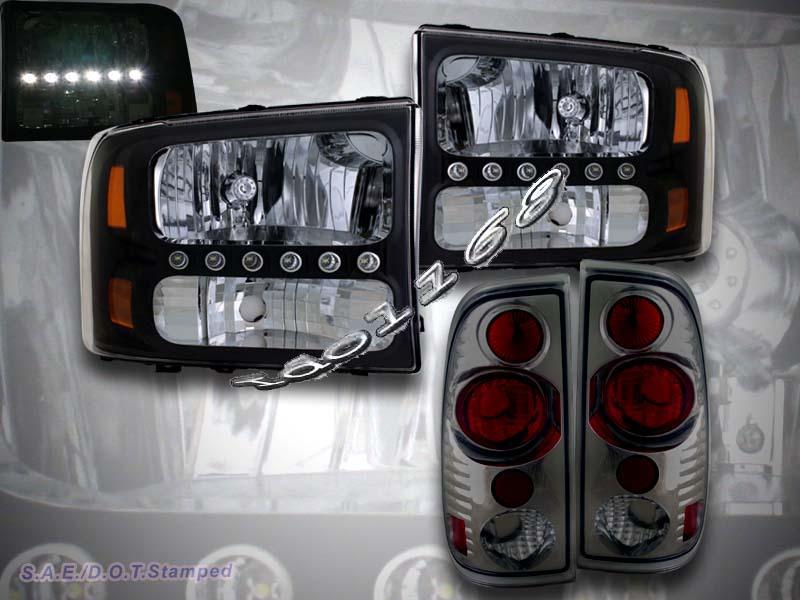 Buy 9904 Ford F250 / F350 Super Duty Headlights Black w/ LED + Tail