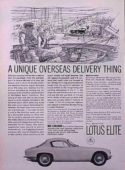 1963 63 lotus elite original vintage ad "overseas" cmy store 4more 5+= free ship