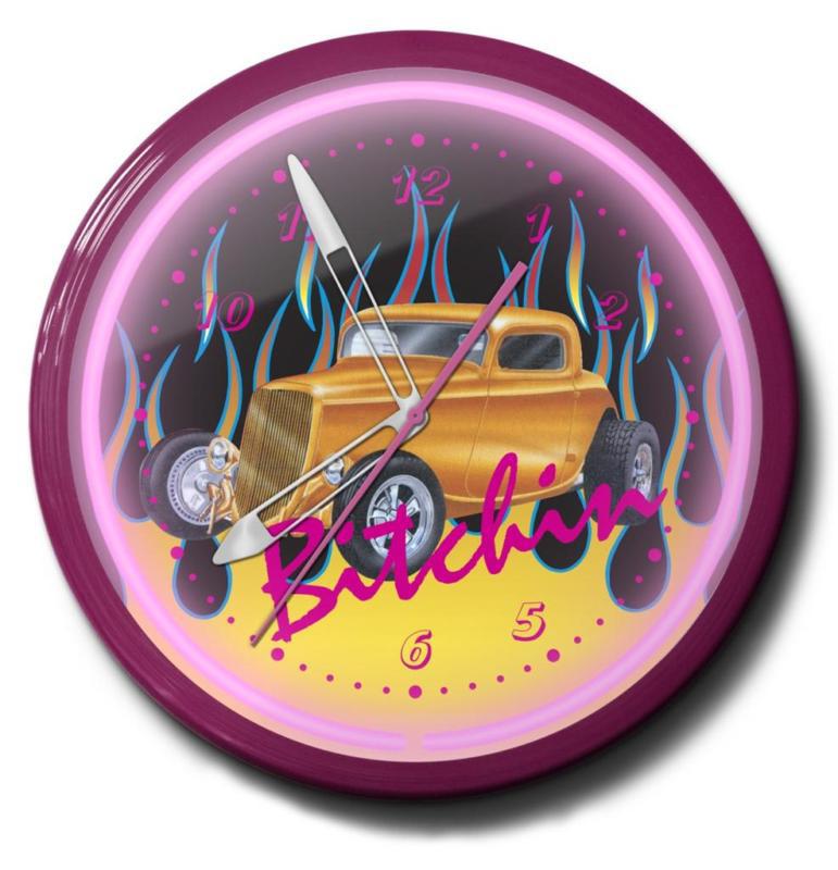 Bitchin' hot rod retro 20" neon wall clock  vintage rat rod garage new