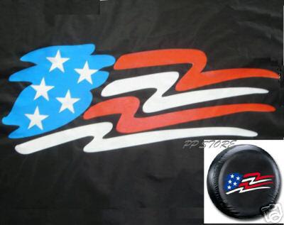 Spare tire cover 24.5"-25.9" with american flag on safari black xf4935860p