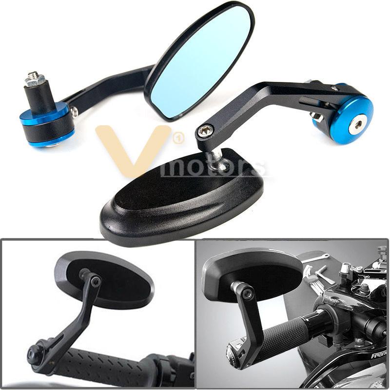 2x black aluminum anti-glare blue 7/8" handle bar end sport bike side mirror