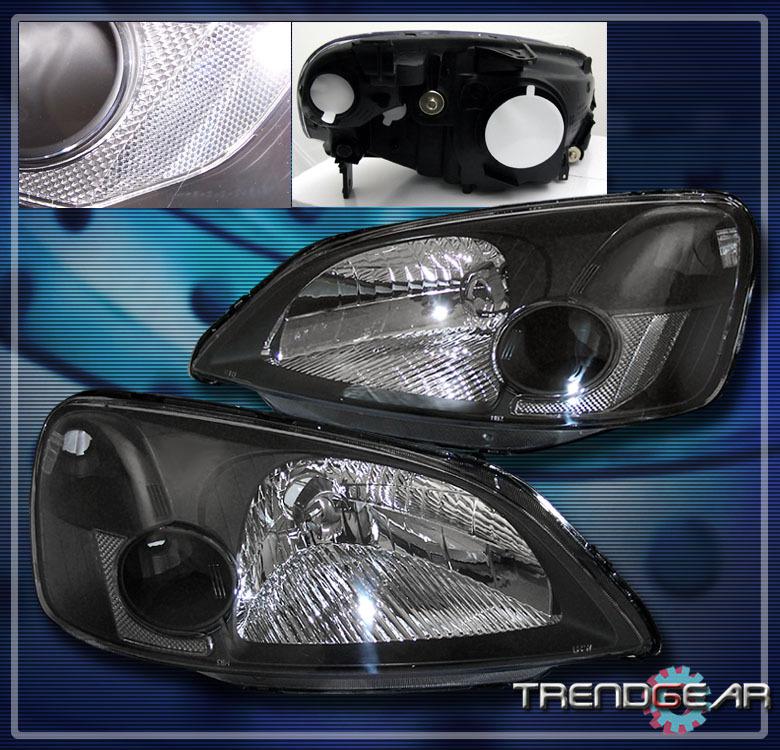 01 02 03 honda civic 2/4dr crystal headlight jdm black dx ex gx hx lx front lamp