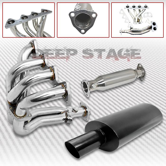 4-2-1 exhaust manifold header+pipe+black oval muffler 94-01 acura integra gs/rs