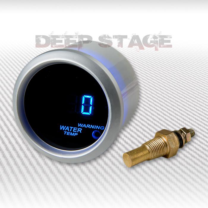 2"/52mm digital blue led 40-120°c  degrees water temp gauge meter silver+warning