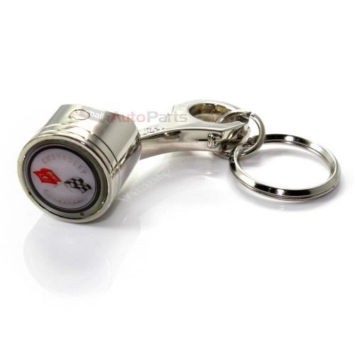 Chevy corvette c1 white logo chrome metal piston key chain - official licensed