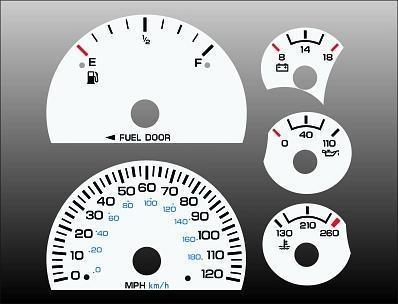 1997-2000 dodge dakota non tach instrument cluster white face gauges 97-00