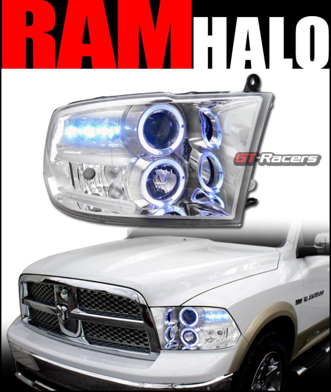 Chrome drl led 2*halo rims projector head lights lamp signal 2009-2012 dodge ram