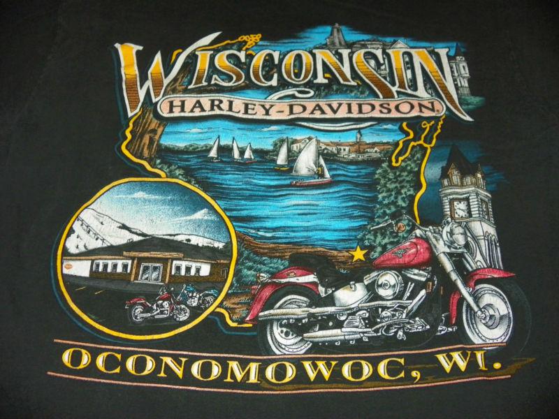 Harley davidson pocket short sleeve black t-shirt ~ "wi h-d ~ oconomowoc, wi"