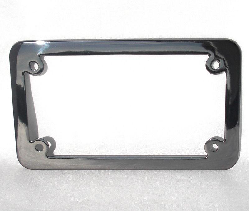 Deluxe "black chrome" motorcycle license plate frame - lic bracket trim fastener