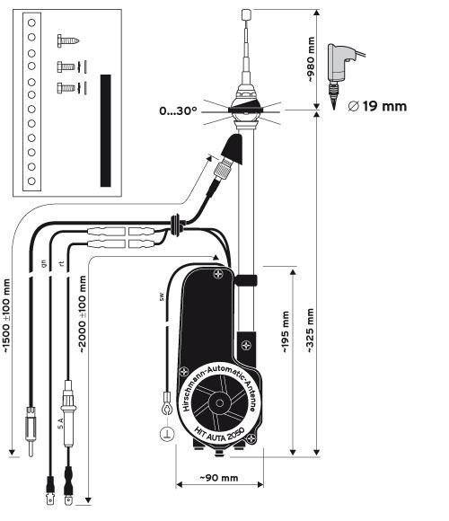 New hirschmann hit auta 2040 automatic chrome mast motorized power radio antenna