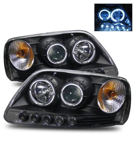 97-03 ford f150/97-02 expedition led angel eye halo black projector headlights