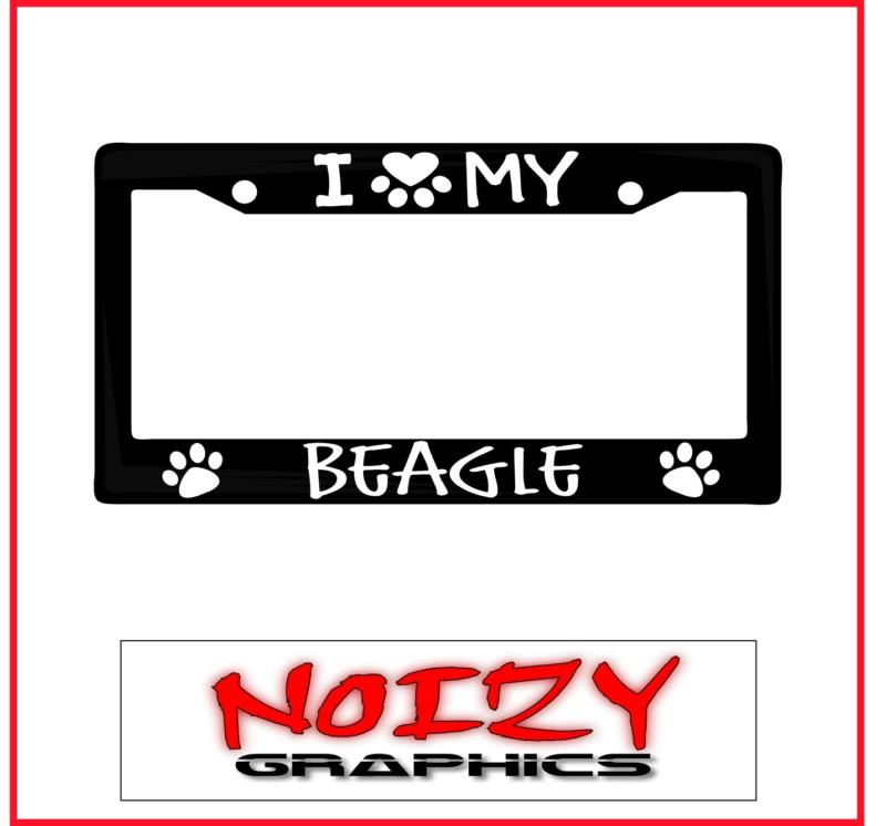 Cute family dog license plate car sticker decal frame i love paw heart my beagle