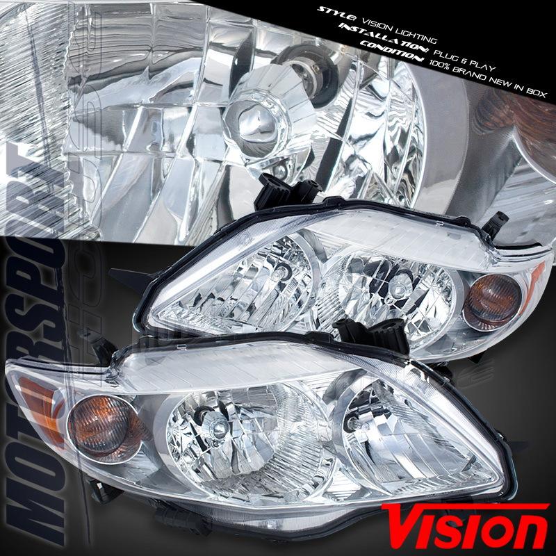 09 10 11 toyota corolla base sedan chrome housing headlights replacement l+r 