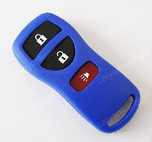 Blue blank remote key keyless replacement case shell & 3 button pad refit nissan